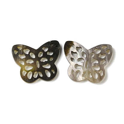 Natural Black Lip Shell Cabochons, Hollow Butterfly