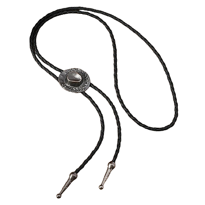 1pc West Cowboyhut im tibetischen Stil, Anhänger aus Legierung, schwarze PU-Lederkordel, Bolo-Krawatte, Lariat-Halskette