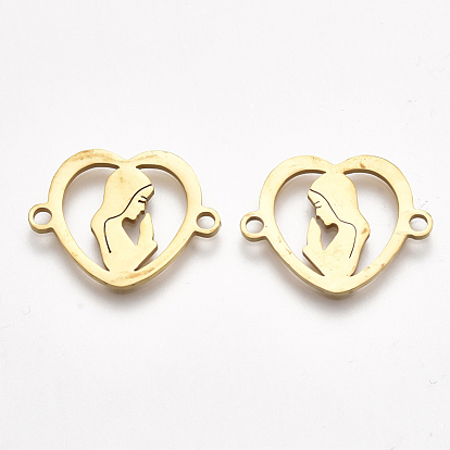 201 Stainless Steel Links Connectors, Laser Cut Links, Heart with Woman