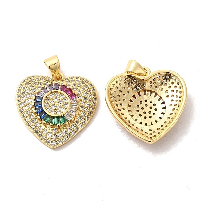 Brass Micro Pave Cubic Zirconia Pendants, Heart Charm, Golden