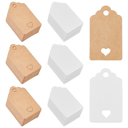 Paper Price Tags, Hang Tags, for Jewelry Display, Arts and Crafts, Wedding Christmas, Rectangle with Heart