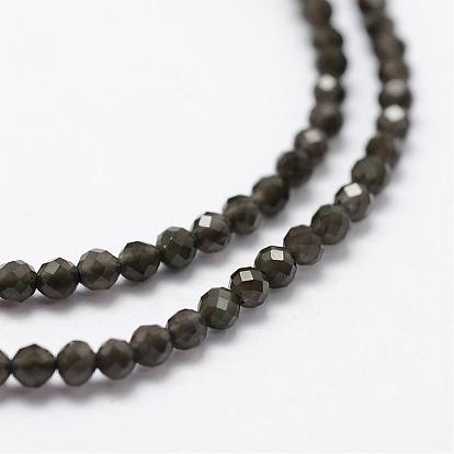 Natural Obsidian Beads Strands, Faceted, Round