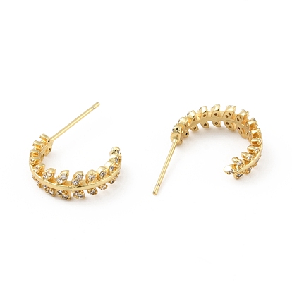 Clear Cubic Zirconia Leaf Wrap Stud Earrings, Rack Plating Brass Half Hoop Earrings for Women, Cadmium Free & Lead Free