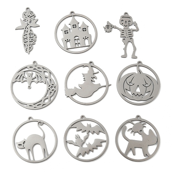 201 подвески из нержавеющей стали, лазерная резка, хэллоуин прелести, цвет нержавеющей стали
