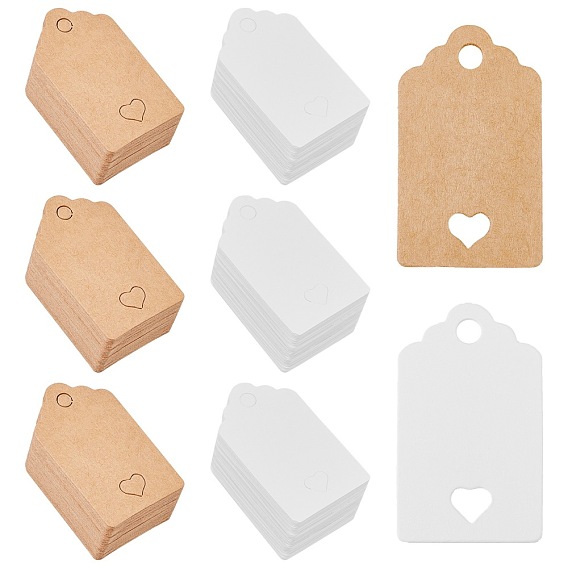 Paper Price Tags, Hang Tags, for Jewelry Display, Arts and Crafts, Wedding Christmas, Rectangle with Heart