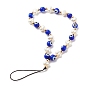 Handmade Evil Eye Lampwork Mobile Straps, with ABS Plastic Imitation Pearl Beads and Brass Beads & Nylon Thread