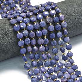 Нити бусин из окрашенного натурального кварца, граненый шестиугольный разрез, плоско-круглые, с бисером