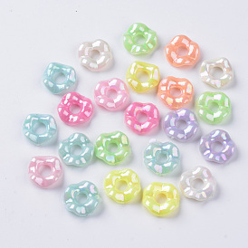 Opaque Acrylic Beads, AB Color Plated, Wave Flat Round