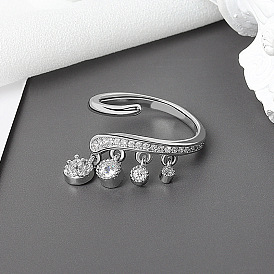 Латунные кольца из манжеты с прозрачным цирконием, кольцо с подвесками