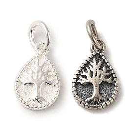925 Sterling Silver Teardrop with Tree of Life Charms, with Jump Rings & 925 Stamp