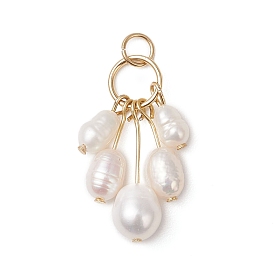 Подвески из натурального культивированного пресноводного жемчуга с бусинами из риса, слезинки, с 304 штифтами с плоской головкой из нержавеющей стали, золотые