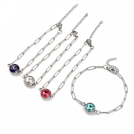 K 9 pulseras de cristal con eslabones de diamantes de imitación, con 304 cadenas de clip de acero inoxidable y cierres de pinza de langosta, plano y redondo