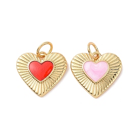 Heart Brass Enamel Pendants, Real 18K Gold Plated, with Jump Rings, Cadmium Free & Nickel Free & Lead Free