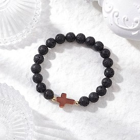 Браслеты из натуральной лавы и синтетической бирюзы для мужчин и женщин, крест и круглый