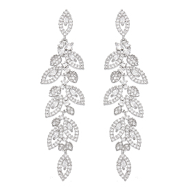 1 пара латунных сережек-гвоздиков, Женские серьги-кластеры с прозрачными листьями кубического циркония