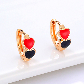 Модные латунные серьги-кольца в форме сердца, с эмалью