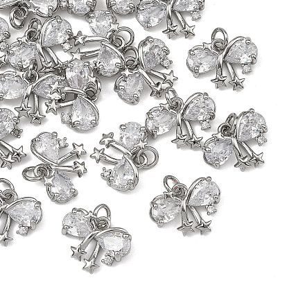 Dijes de latón pavé de circonitas cúbicas transparentes de Shegrace, encantos del bowknot, sin cadmio y níque y plomo, larga duración plateado