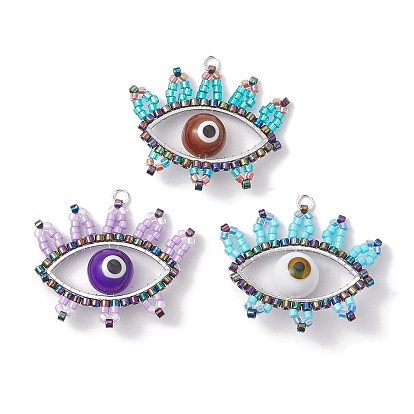 Подвеска из стекла и лэмпворка, с 304 фурнитурой из нержавеющей стали, глаз