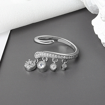 Латунные кольца из манжеты с прозрачным цирконием, кольцо с подвесками