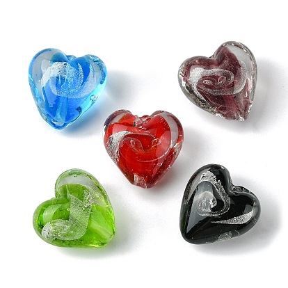 Handmade Silver Foil Glass Beads, Heart