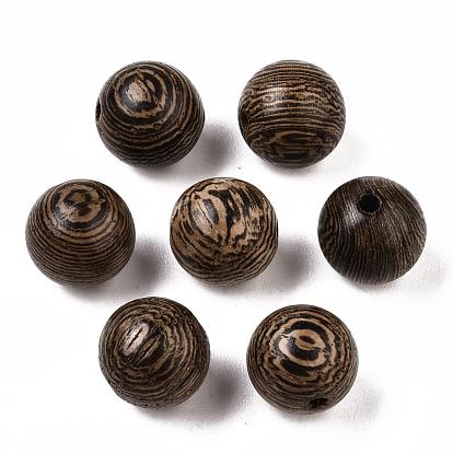 Natural Wenge Wood Beads, Undyed, Round