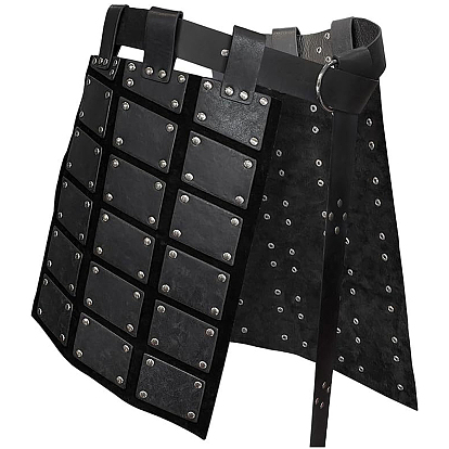 Armadura medieval para muslos de cuero sintético, Armadura de cintura retro de doble cara con cinturón., Falda de armadura de mercenario y caballero