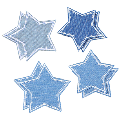 20Pcs 4 Styles Polyester Embroider Thread Iron on/Sew On Patches, with Plastic, Cloth Appliques, Star