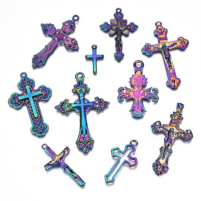 Rainbow Color Alloy Pendants, Cadmium Free & Nickel Free & Lead Free, Cross