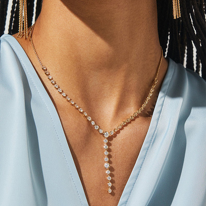 Плоские круглые латунные микропаве прозрачные кубические цирконии теннисные ожерелья y для женщин