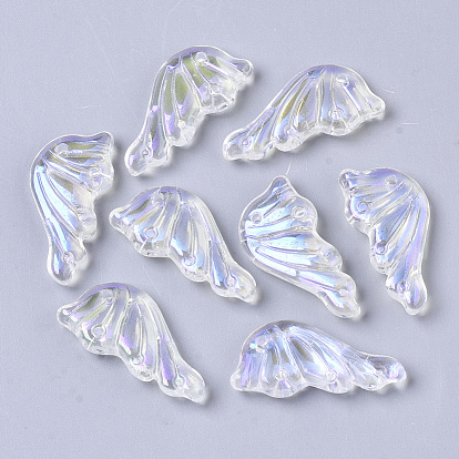 Transparent Glass Pendants, AB Color Plated, Butterfly Wings