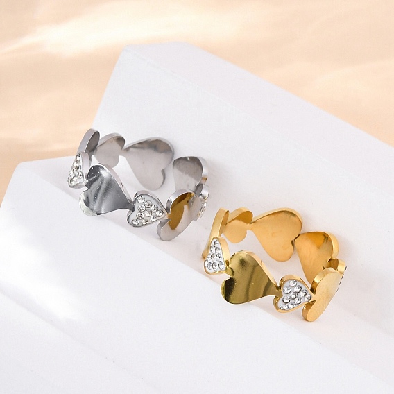 304 кольца из нержавеющей стали со стразами, ионное покрытие (ip), сердце