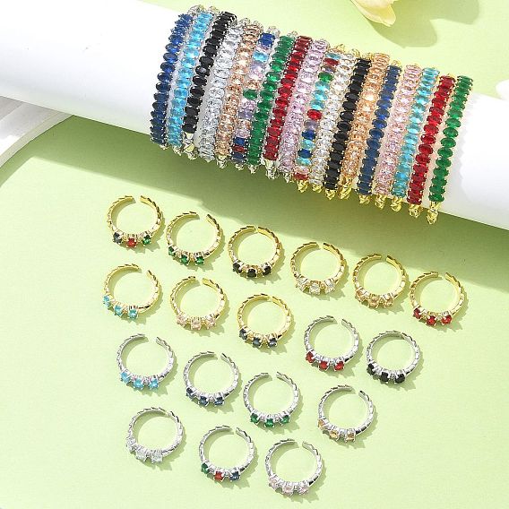 Овальные латунные браслеты-манжеты и кольца с микропаве из кубического циркония для женщин, стойки покрытие