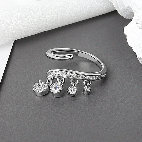 Латунные кольца из манжеты с прозрачным цирконием, кольцо с подвесками