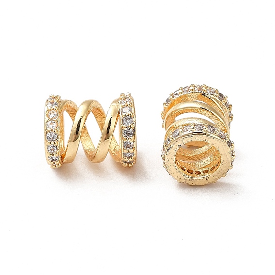 Micro cuivres ouvrent zircone cubique perles européennes, Perles avec un grand trou   , réel 18 k plaqué or, Colonne de bobine