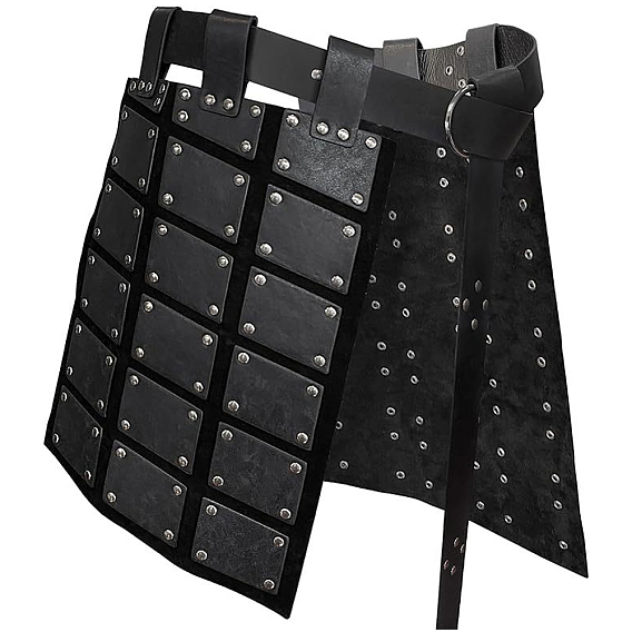 PU Leather Medieval Thigh Armor, Retro Double Sides Waist Armor with Belt, Mercenary & Knights Skirt Armor