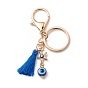 Lucky Blue Tassel Polyester Keychain, Evil Eye with Hamsa Hand/Hand of Miriam Keychain