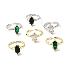 Rack Plating Brass Micro Pave Cubic Zirconia Adjustable Rings, Long-Lasting Plated, Lead Free & Cadmium Free, Horse Eye