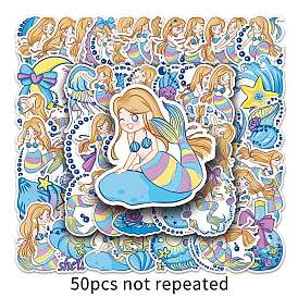 50Pcs Mermaid PET Waterproof Stickers, Self-adhesive Decals, for Suitcase, Skateboard, Refrigerator, Helmet