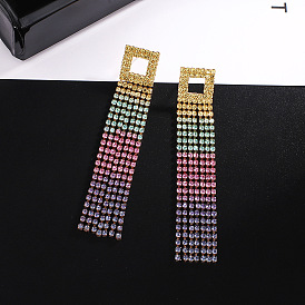 Colorful Gradient Water Drill Tassel Earrings - Simple and Atmospheric Ear Jewelry