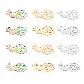 24Pcs 3 Colors Ion Plating(IP) 201 Stainless Steel Pendants, Peacock, Laser Cut