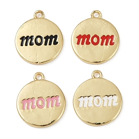 Латунные эмалевые подвески на день матери, Плоский круглый шарм со словом «мама», без свинца и без кадмия, долговечный, стойки покрытие, реальный 18 k позолоченный