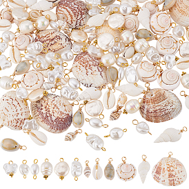 120 шт. 12 стили подвески и соединители из ракушек и жемчуга, фурнитура для наборов, С выводами из меди и железа