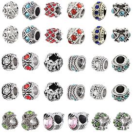 Старинное серебро покрытием сплава европейских бисер, бусины с большим отверстием, со стразами, разнообразные