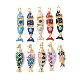 Латунь эмаль подвески, рыбы прелести, без кадмия и без свинца, стойки покрытие, долговечный, с целью перехода в кольце, реальный 18 k позолоченный