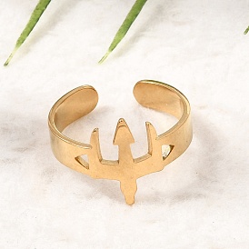 304 Stainless Steel Cuff Open Rings for Women, Trishula
