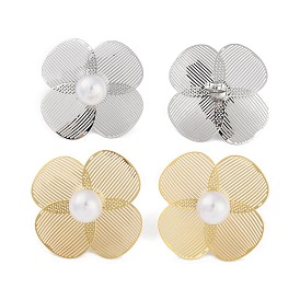 304 Stainless Steel Stud Earrings, with ABS Beads, for Women, Flower