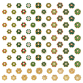 90шт. 15 стили эмалированные колпачки для бусин из сплава, без кадмия и без свинца, долговечный, золотые, цветок