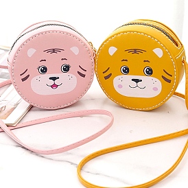 Round Tiger Printed DIY Shoulder Bags Kits, Including PU Leather Bag Materials, with Zipper and Cord