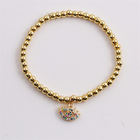 Stylish Copper Gold Plated Evil Eye Pearl Beaded Bracelet with Zirconia for Women