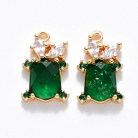 Brass Cubic Zirconia & Glass Charms, Nickel Free, Tortoise, Real 18K Gold Plated